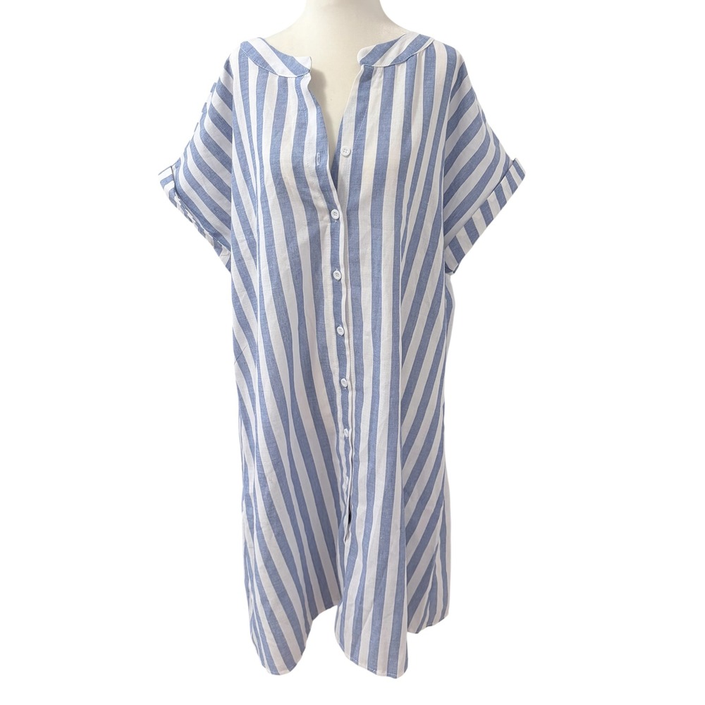 NEW Blue White Striped Shirt Dress Size Large Core Summer Beach Cover Up - Picture 2 of 7